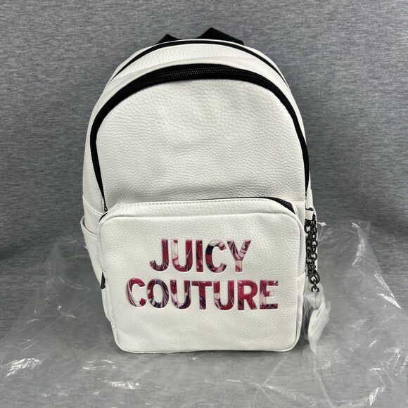 New Juicy Couture All Nighter White Charm Logo Backpack Travel Purse